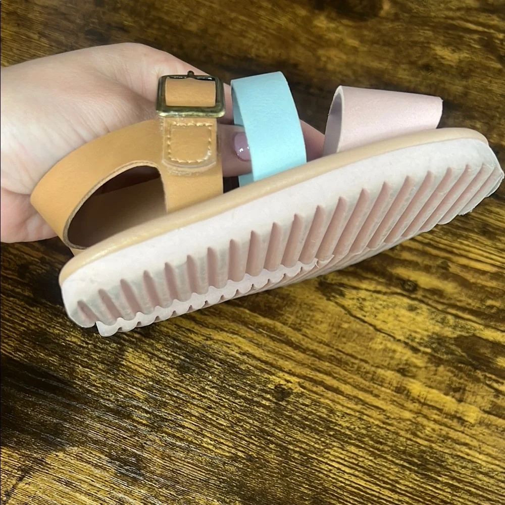 Kids Sandals with Adjustable Straps - Tan, Blue, and Pink